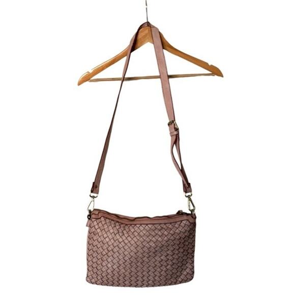 Genuine Leather Basket Weave Crossbody Lavender Made In Italy Adjustable Strap - Picture 3 of 8